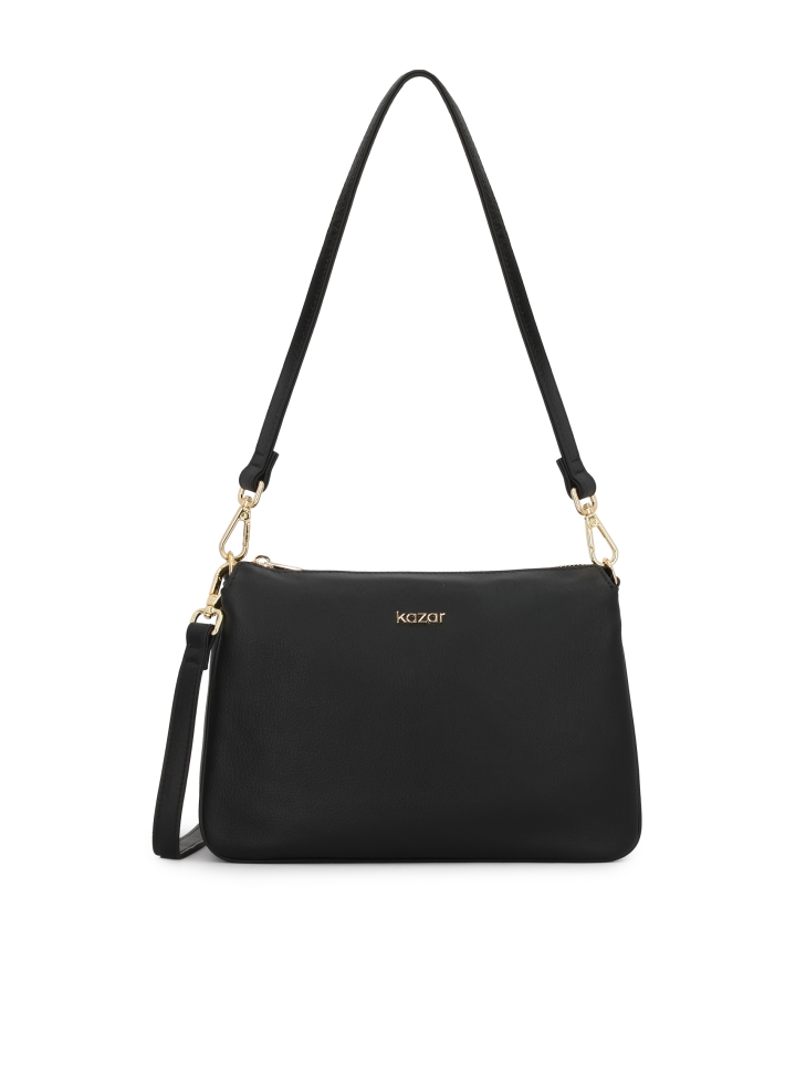 Black leather bag with gold details