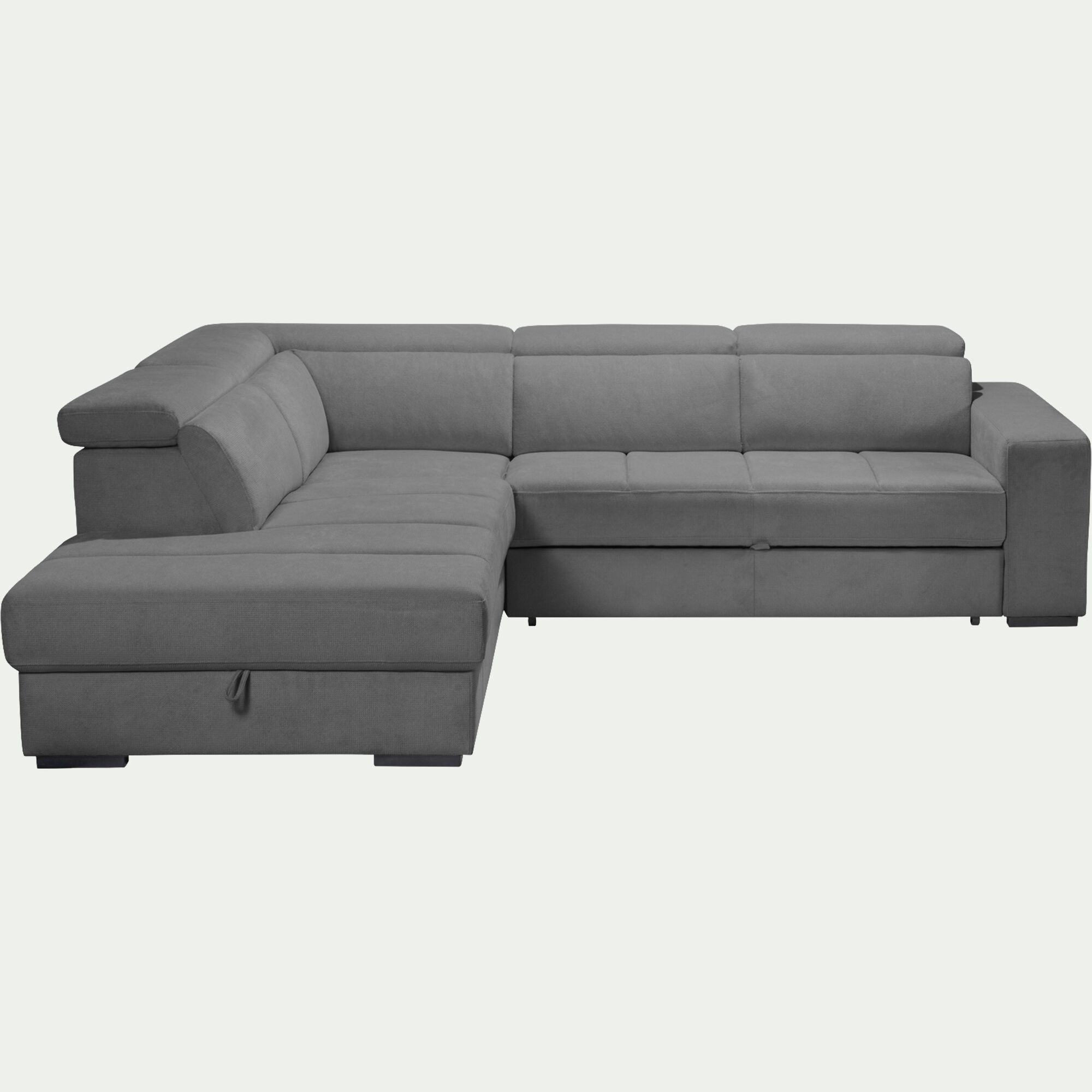 ORIGANO - Canapé d'angle gauche convertible avec coffre en tissu doux - gris