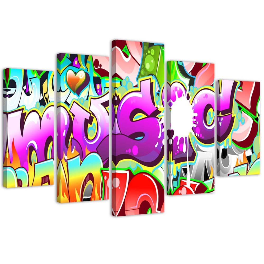 Feeby Obraz 5 częściowy na płótnie Graffiti Music 100x70
