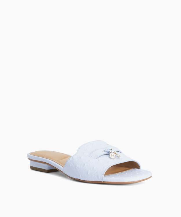 Lindo Light Blue - Leather Tassel Trim Mules