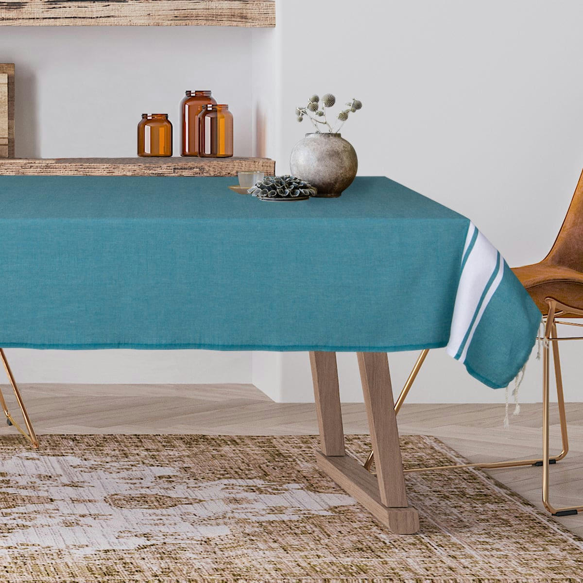 ST TROPEZ - Nappe rectangulaire coton  150x250 vert canard