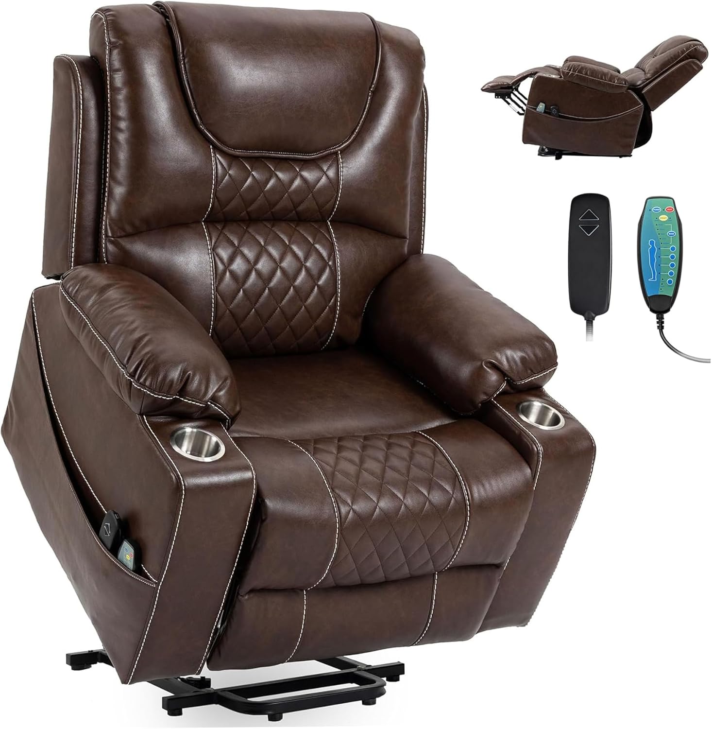 Oversized Power Lift Recliner Chair 400 LBS for Big and Tall Elderly, 26 Extra Wide Zero Gravity Electirc Recliner Chair with Massage and Heating, Leather Home Theater Seat, Brown