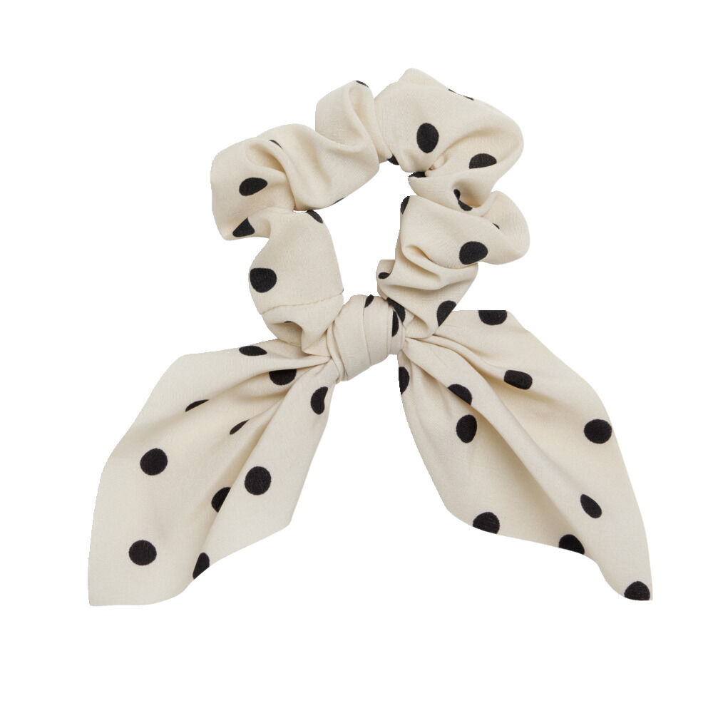 Chouchou foulard beige à pois noirs