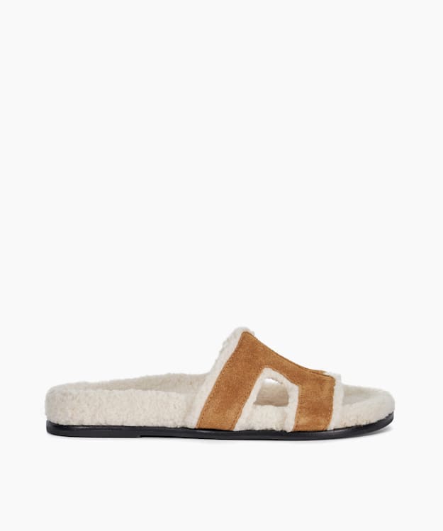 Loupa Tan - Topstitch-Detail Comfort-Footbed Slider Sandals