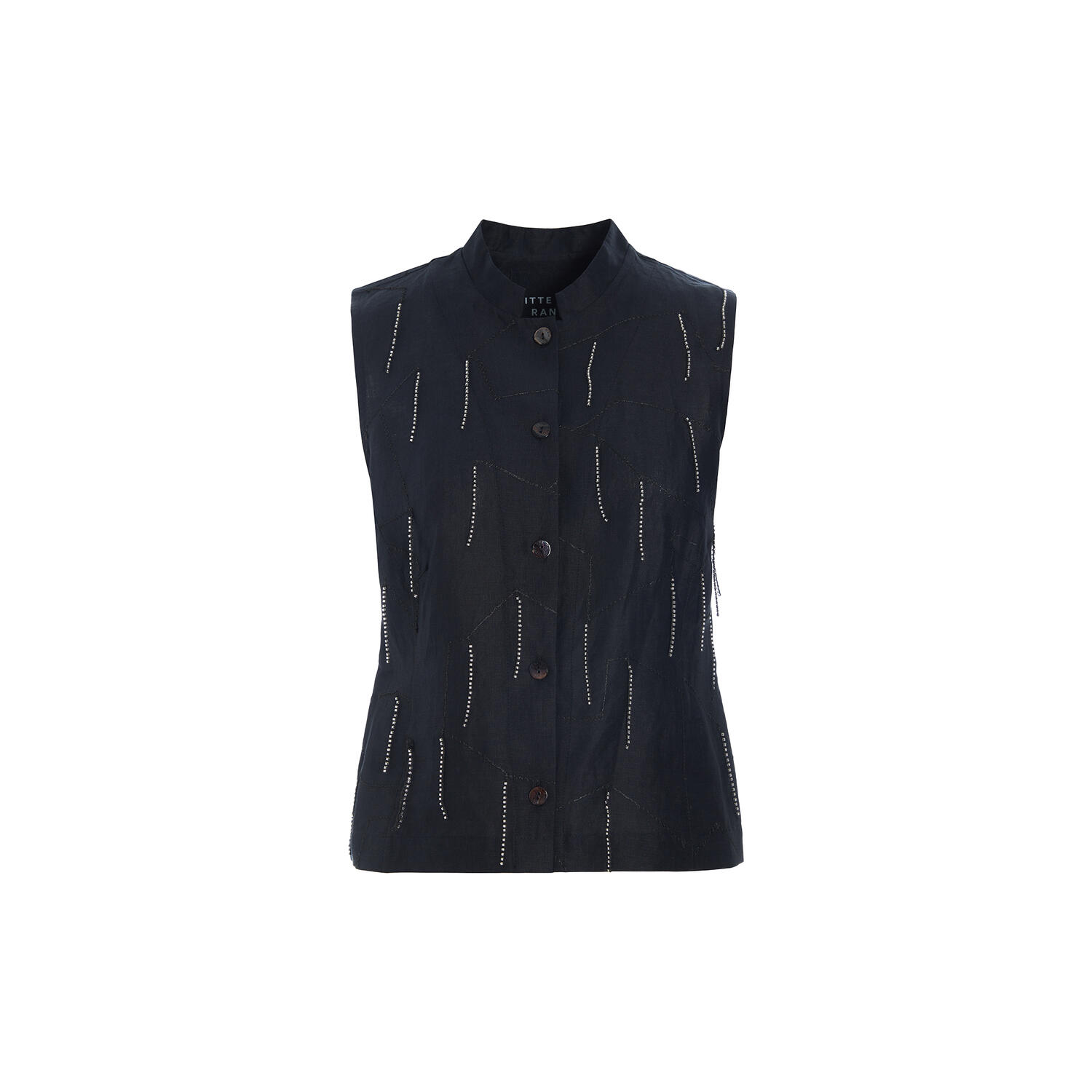 Airy linen vest med perler, black