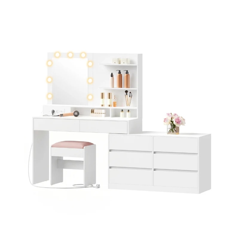 Kailyn Collection - Coiffeuse avec miroir lumineux et rangements pratiques