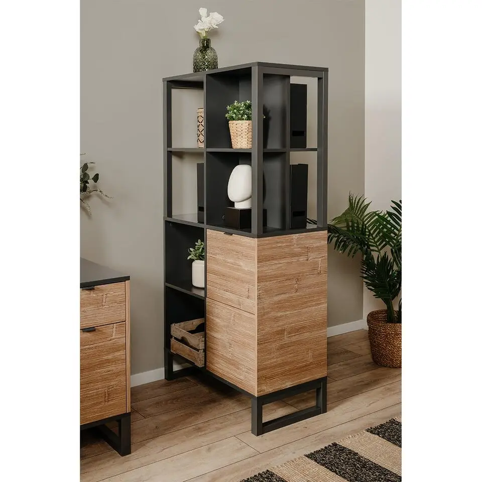 Sumatra Boekenkast 2 deuren, 4 vakken - Ambachtelijk eiken - 40x83,5x165 cm