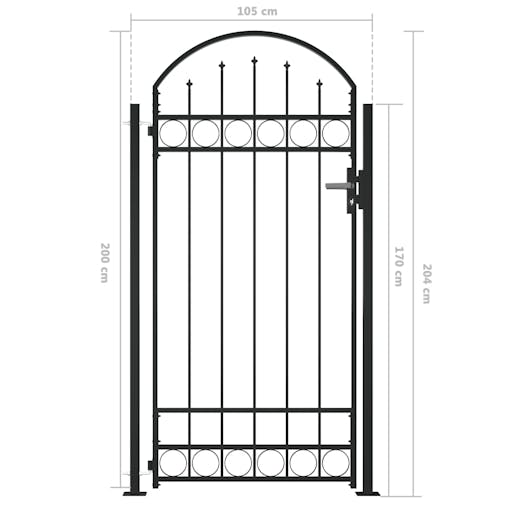 NNEVL Fence Gate with Arched Top and 2 Posts 105x204 cm Black