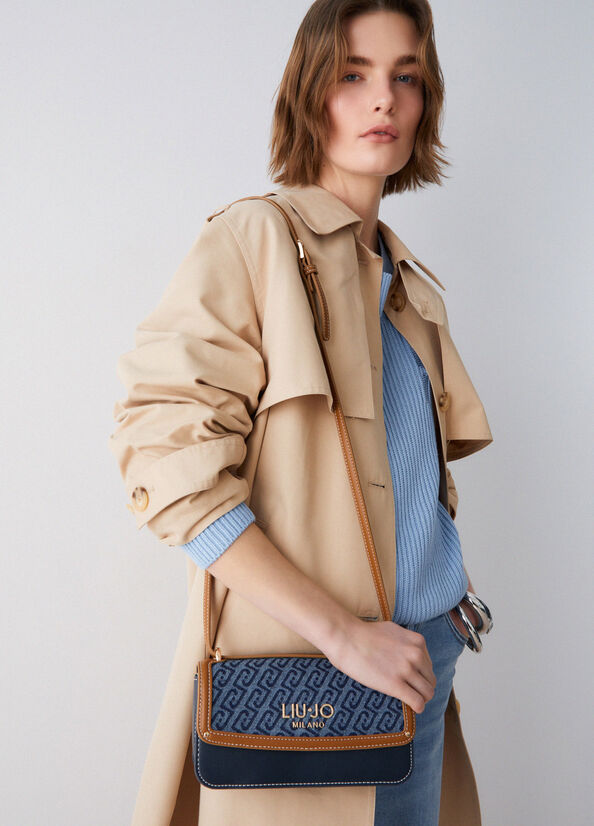 Borsa a tracolla piccola in denim jacquard