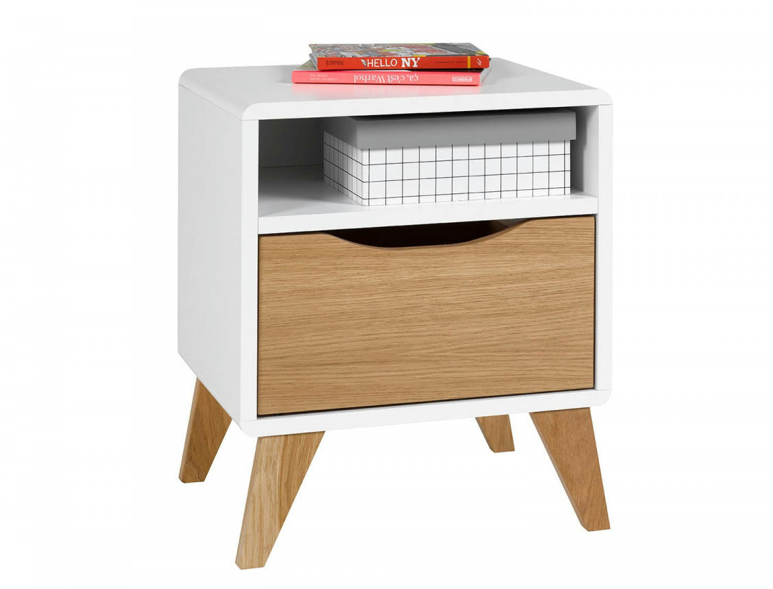 LOKI - Chevet 1 tiroir Blanc et Chêne