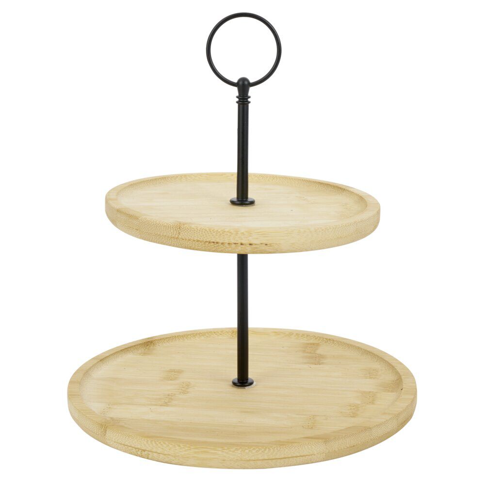 Plateau de présentation 2 niveaux en bambou et fer Ø16,5xH21,5cm