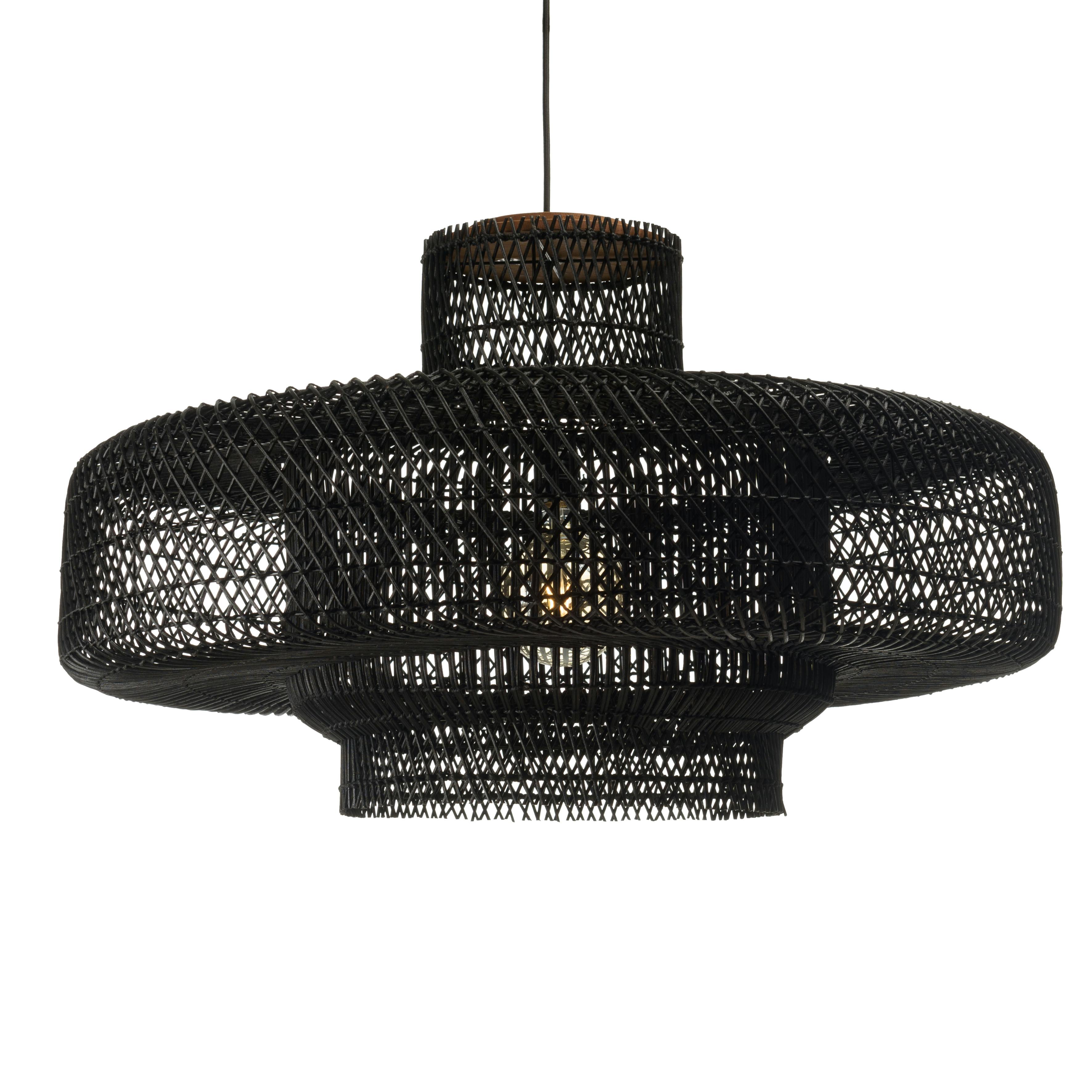 Suspension double 90x90cm en rotin couleur noire et teck FOLELLI