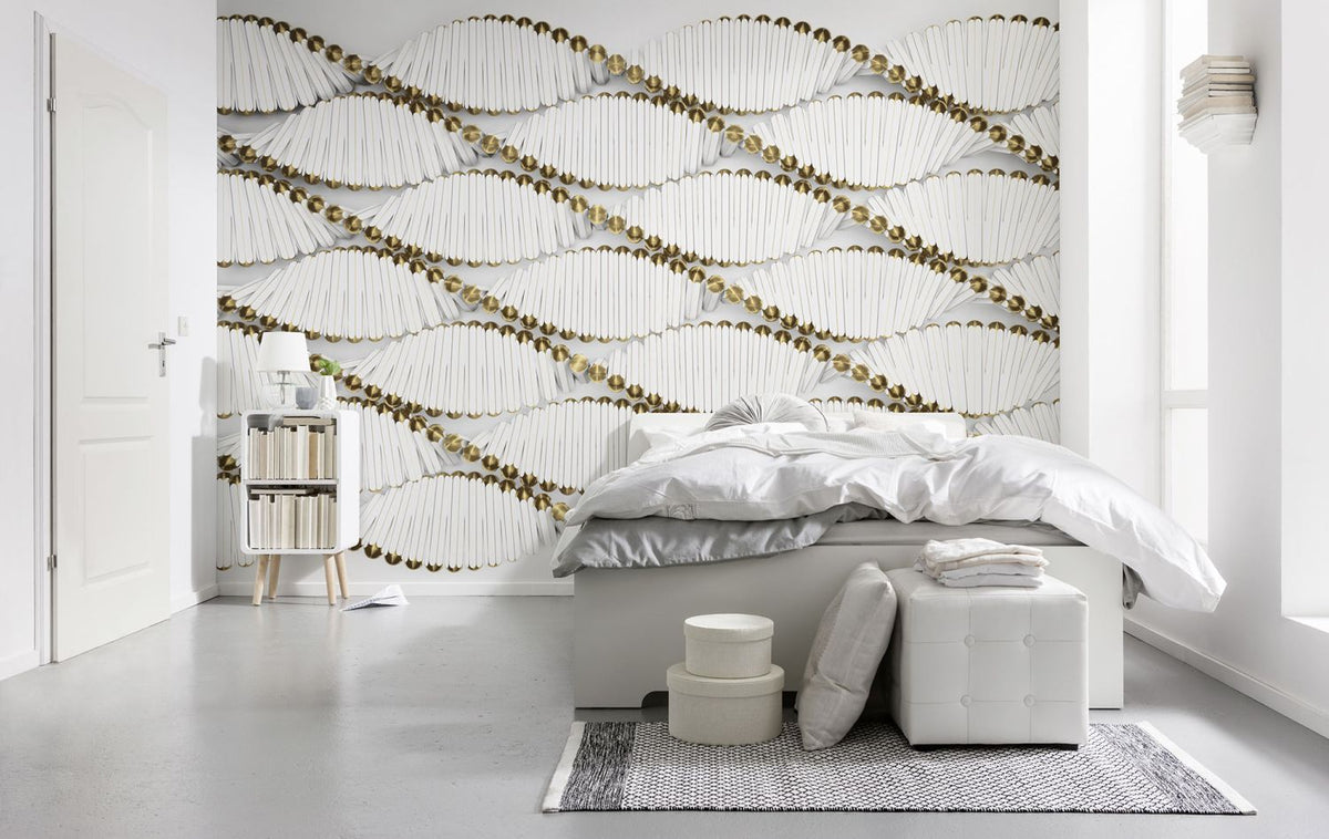 Sanders & Sanders fotobehang grafisch wit en goud - 368 x 254 cm - 612198
