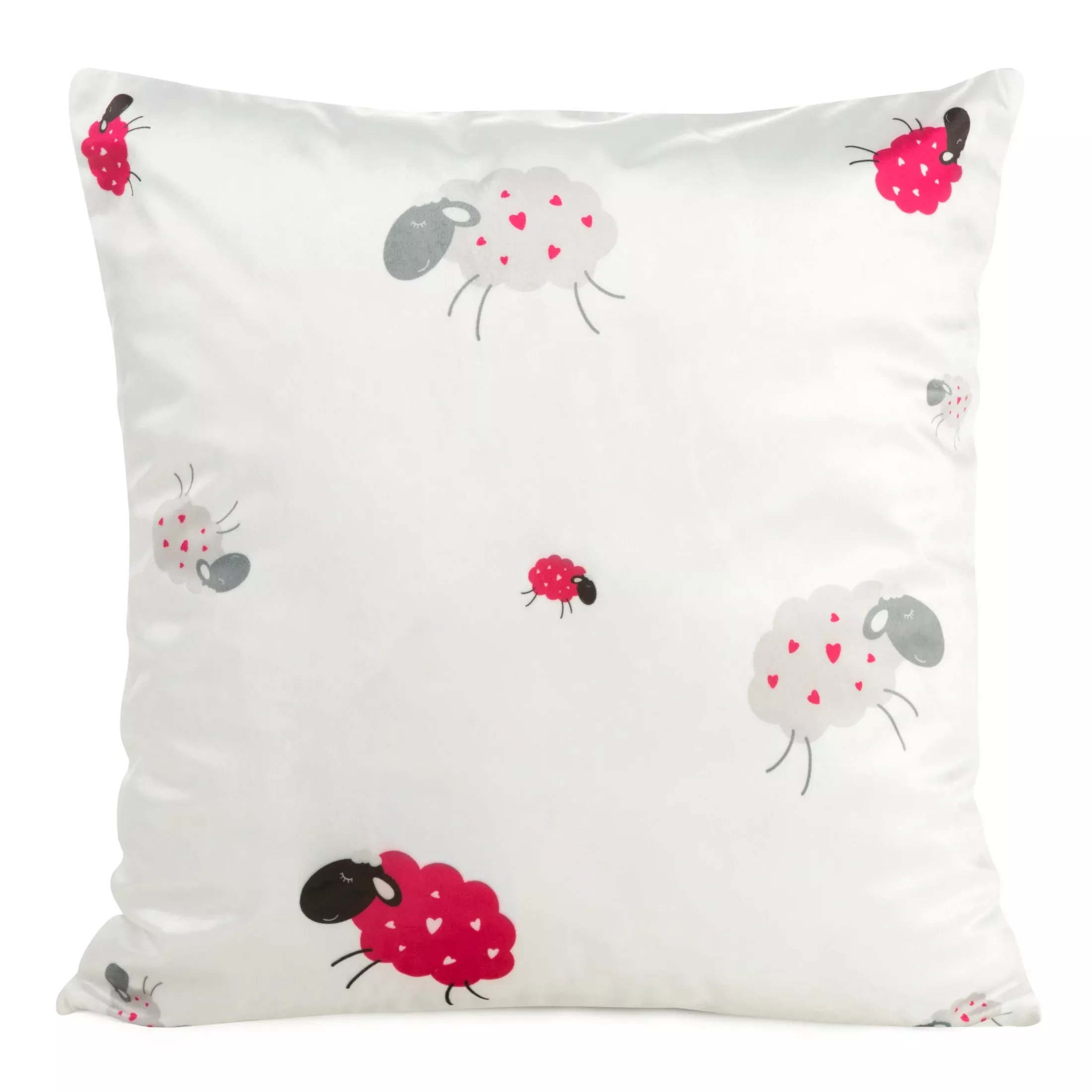 Poszewka na poduszkę 45x45 cm welwetowa, biało różowa z motywem baranków KIDS 3 DESIGN 91