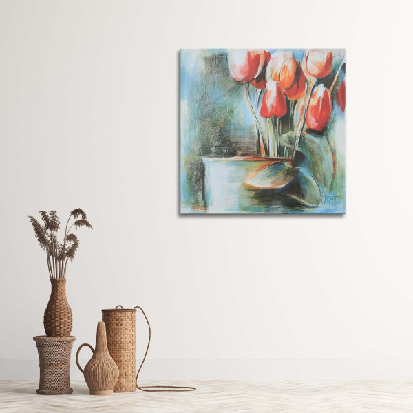 Feeby Obraz na płótnie Czerwone tulipany w wazonie 30x30