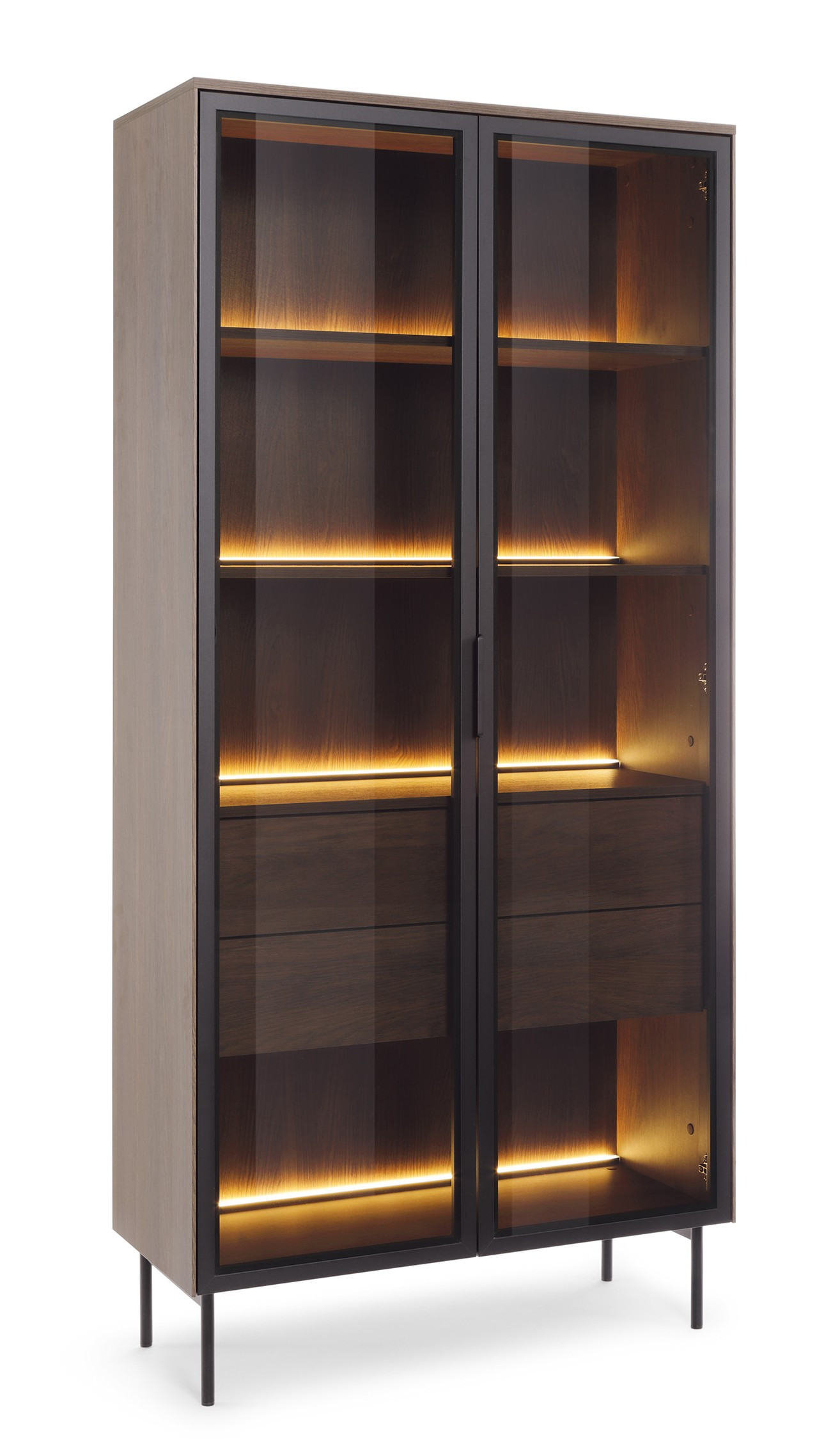 Witryna Wysoka 2D2S LED LUMIN do salonu Dąb Dunin