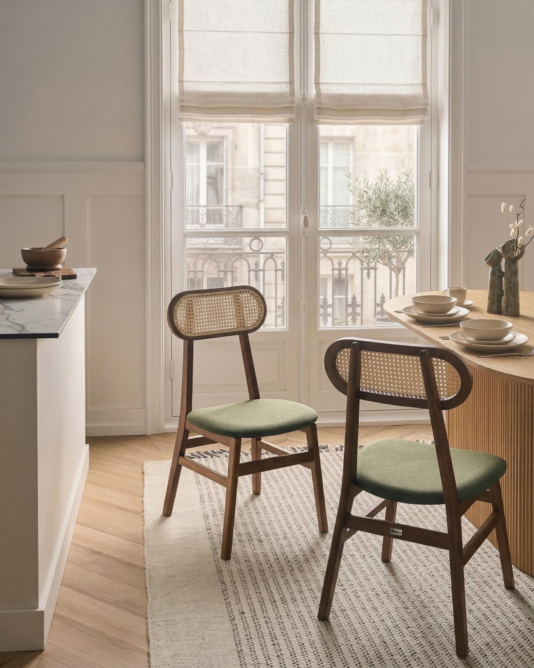 Set of 2 Dining Chairs FALLON Wood Brown/ Green