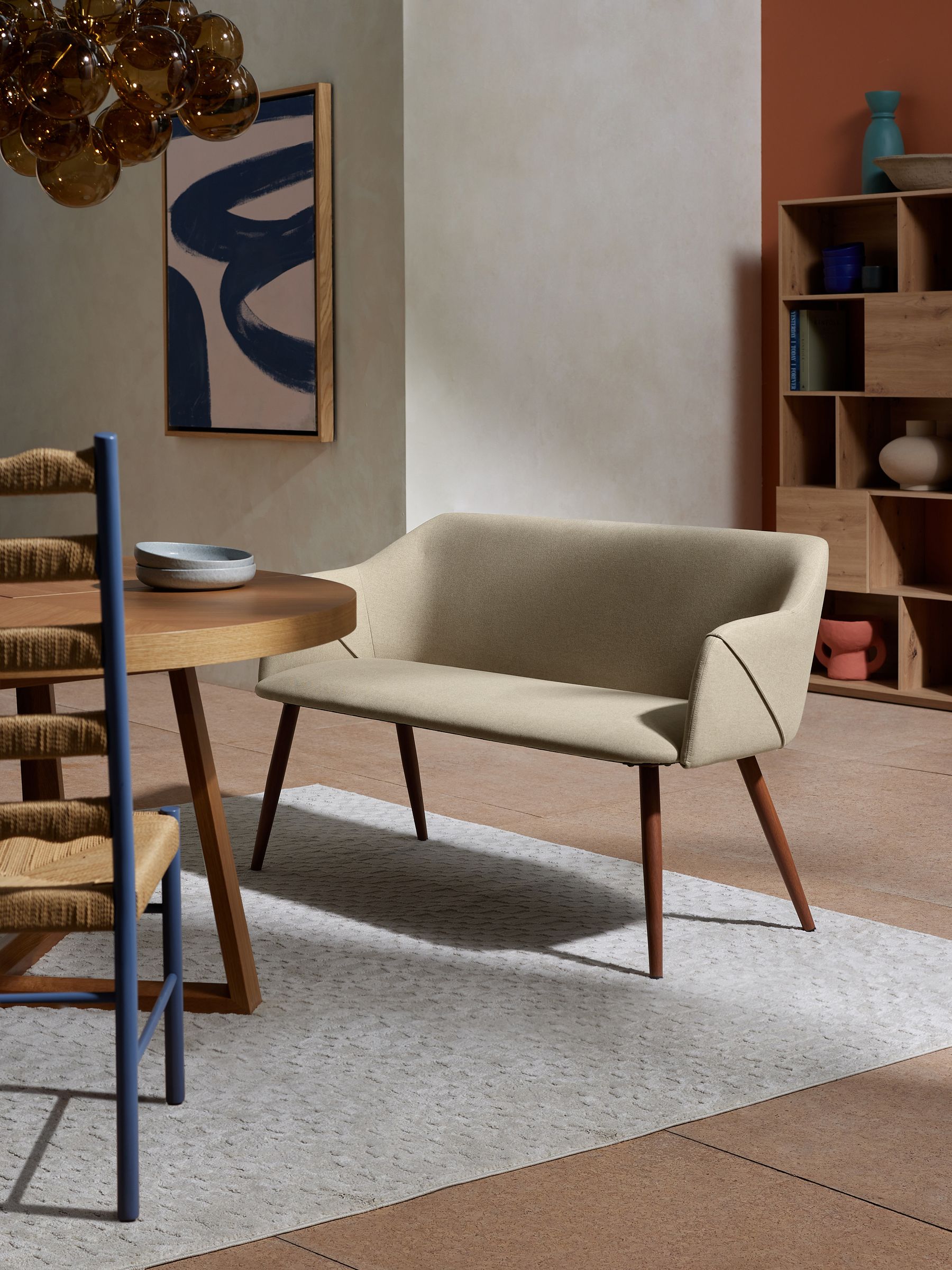 Lule Dining Bench in Ecru Marl and Walnut