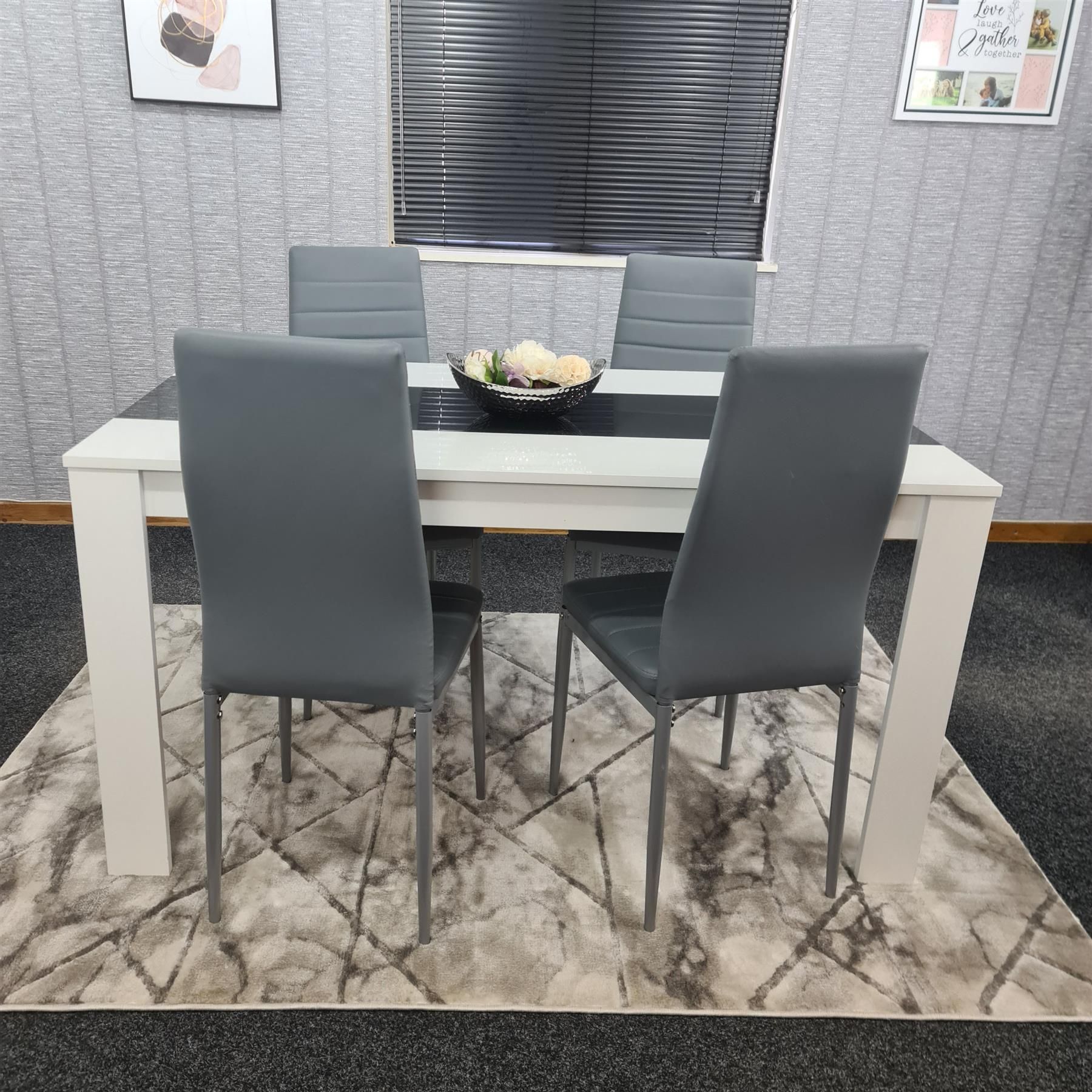 KOSY KOALA Dining Table Set White And Black Table With 4 Grey Chairs Dining Room Furniture