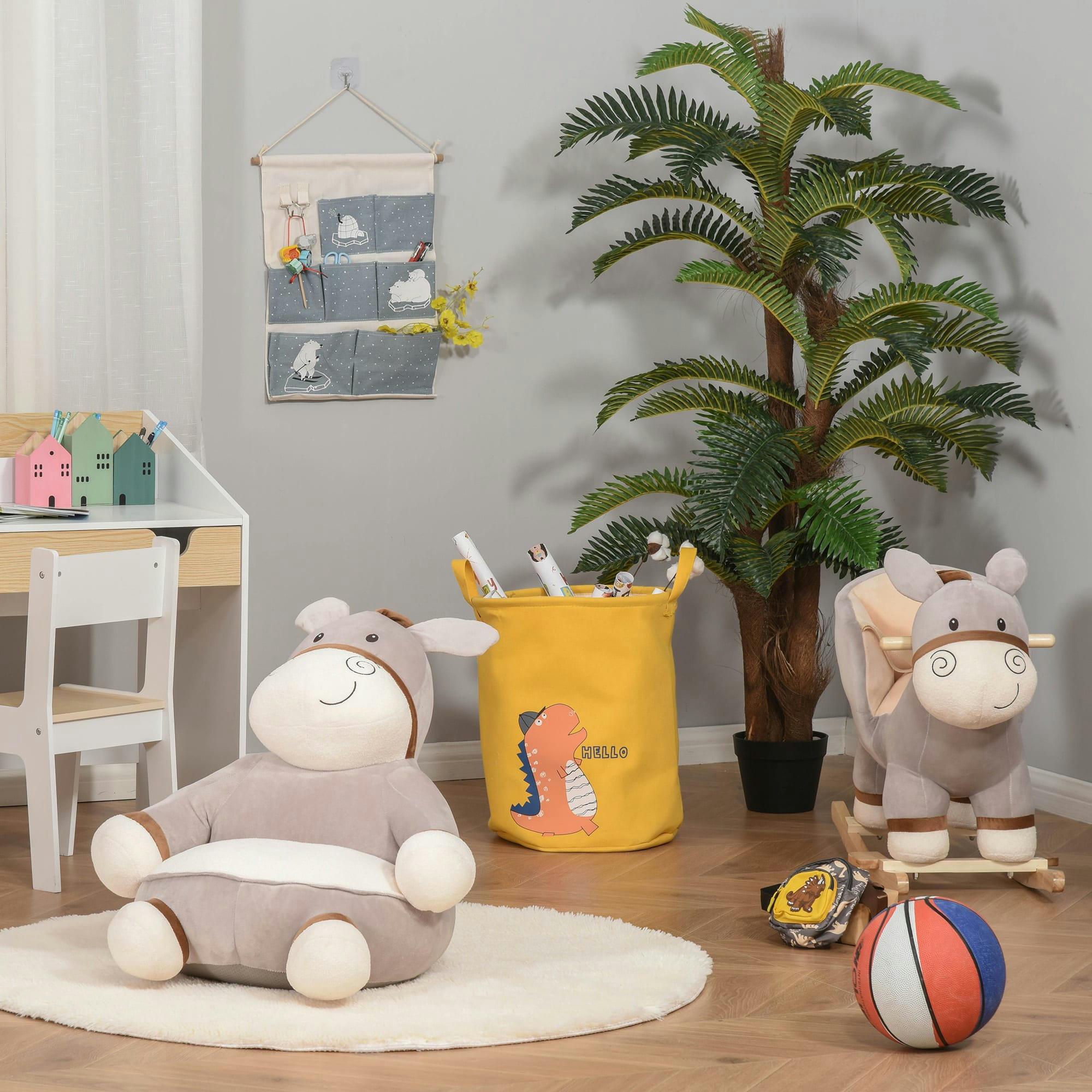 - Fauteuil enfant âne revêtement velours gris crème