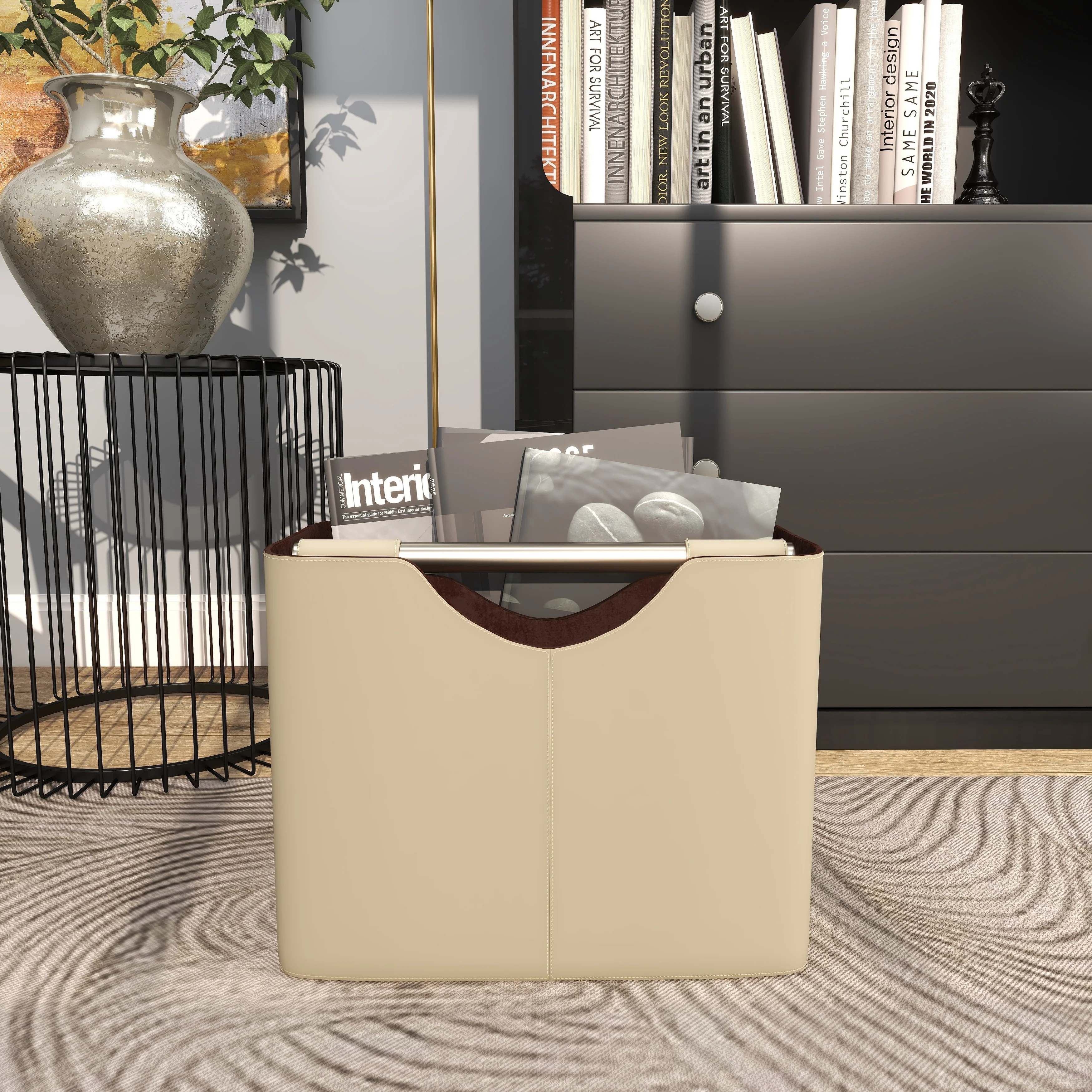 Leather Magazine Holder with Divided Inside - Light Gray or Brown - Roche River Decor