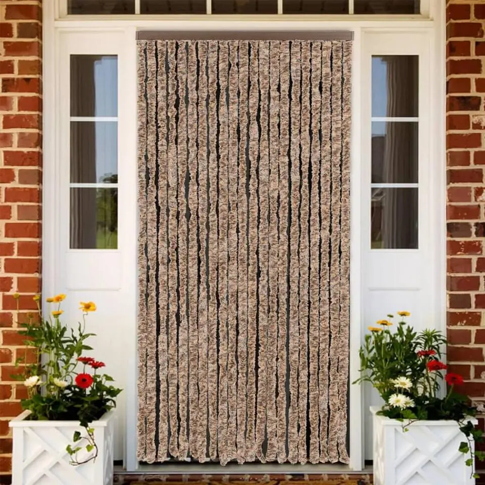 vidaXL - Vliegengordijn voor terrasdeur Beige, donkerbruin Chenille - 90x200 cm