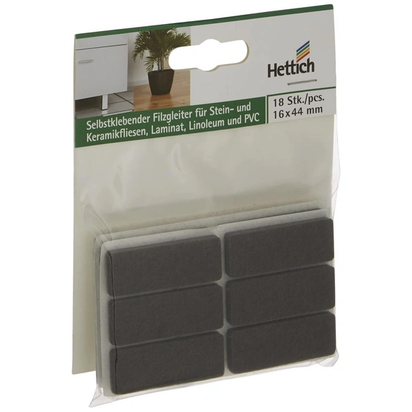Filzgleiter, rechteckig, Selbstklebend, braun, 44 x 4,5 x 16 mm