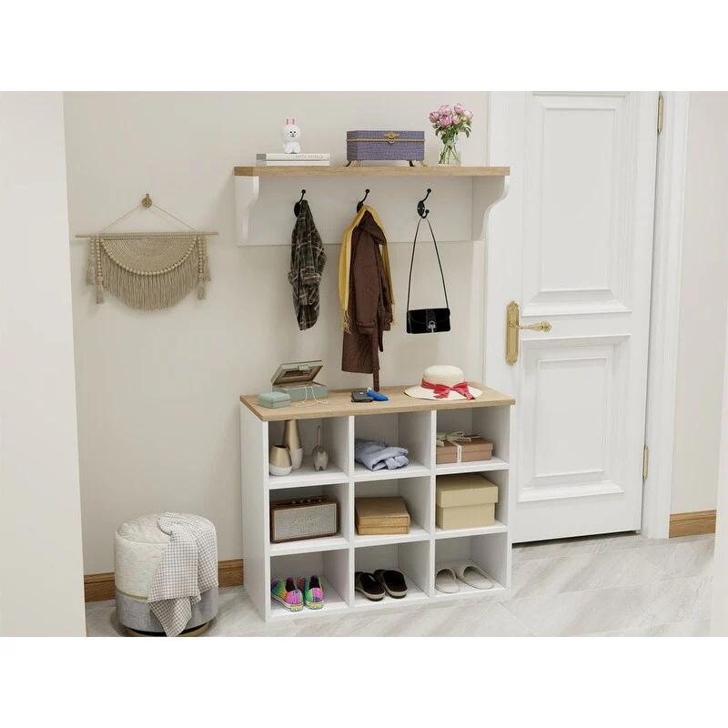 4 in 1 Hall Tree Shoe Bench with Storage，Coat Rack