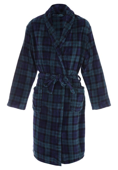 Mens Green Check Shawl Collar Dressing Gown