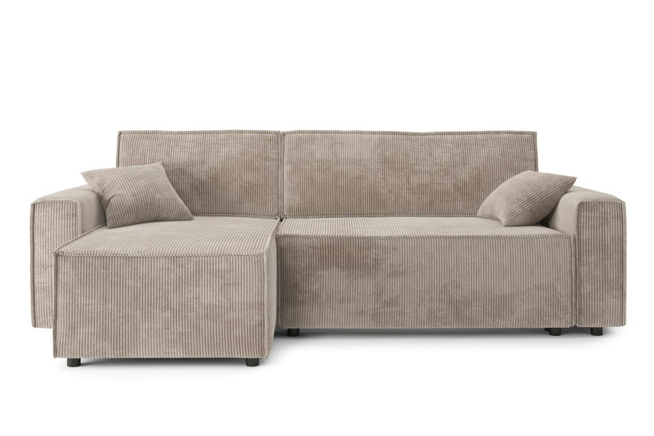 MIRA - Canapé d'angle convertible en velours côtelé 4 places grège