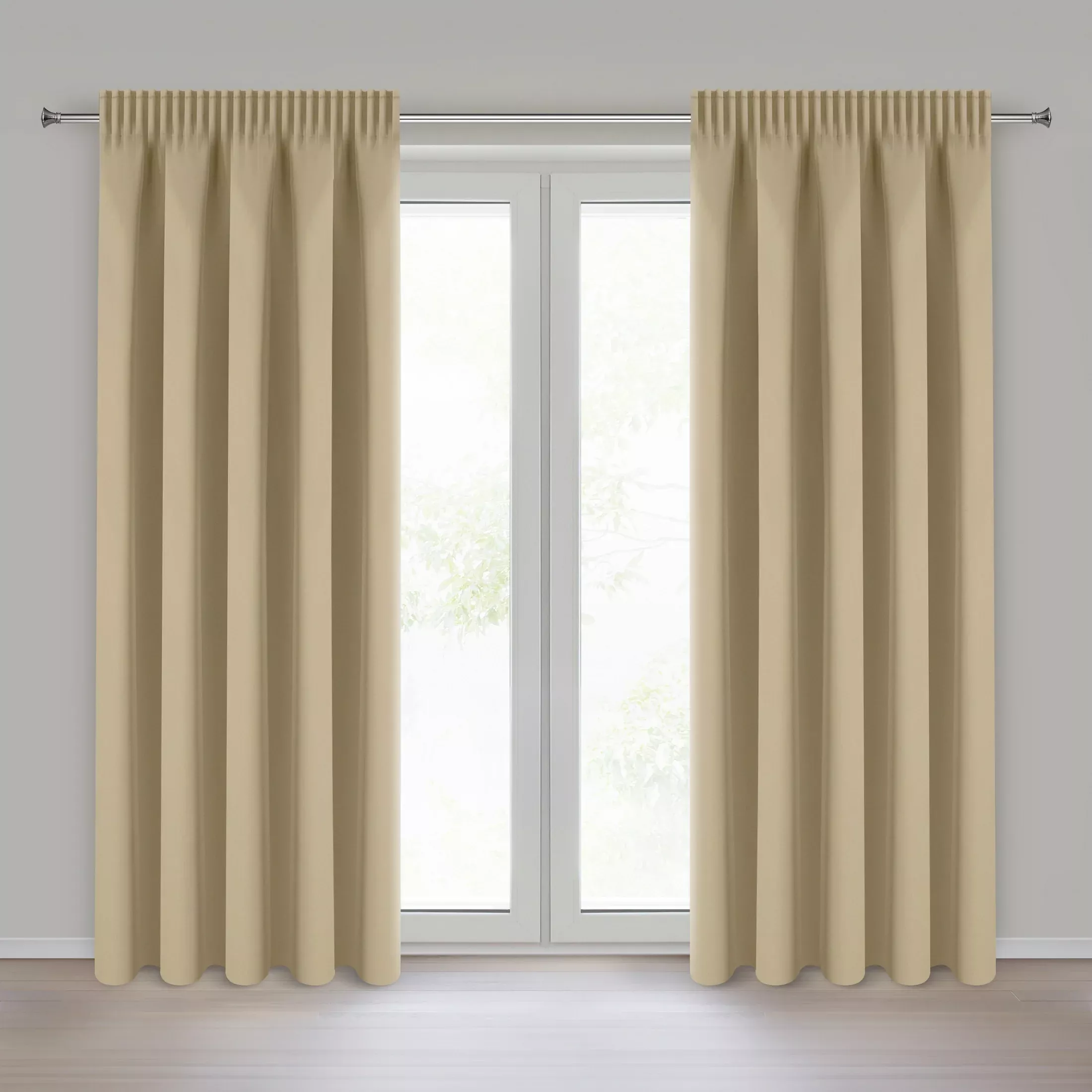 Zasłona beżowa z gładkiej tkaniny zaciemniającej typu - BLACKOUT 135x270 cm taśma - PARISA - Design 91