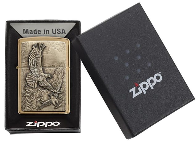 ZIPPO SOARING WHERE EAGLE DARE BRUSHED BRASS LIGHTER GIFT BOX 92854