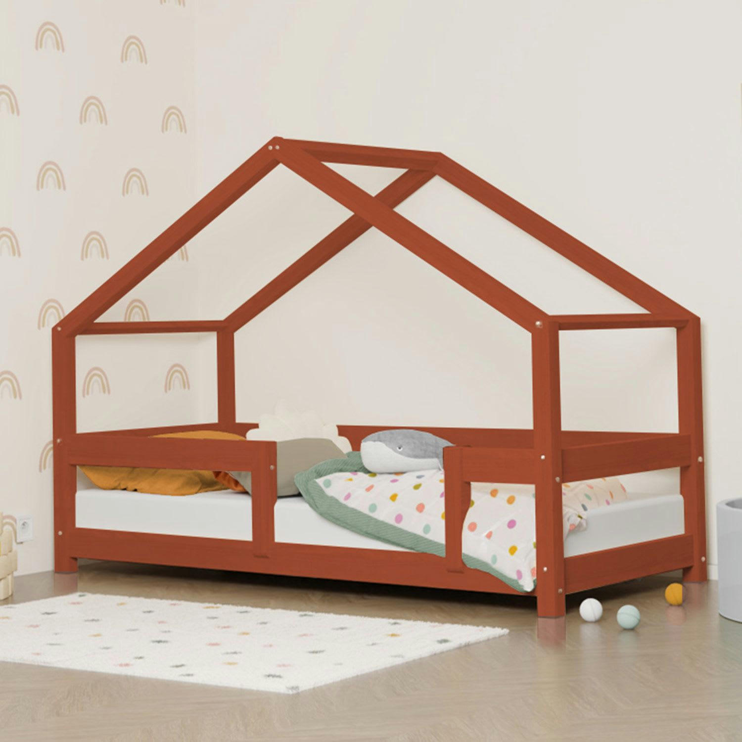 - Lit cabane enfant LUCKY 90 x 200 rouge brique