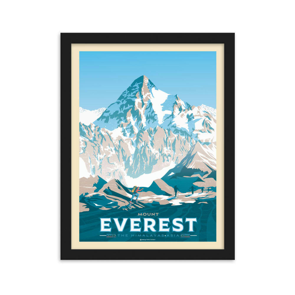 - Affiche Mont Everest Himalaya + Cadre Bois noir 21x29,7 cm