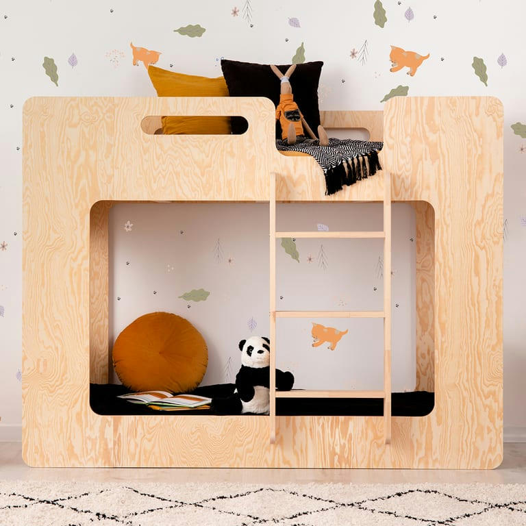 MÉLISSA - Lit superposé 90x200 échelle à droite sommier inclus naturel