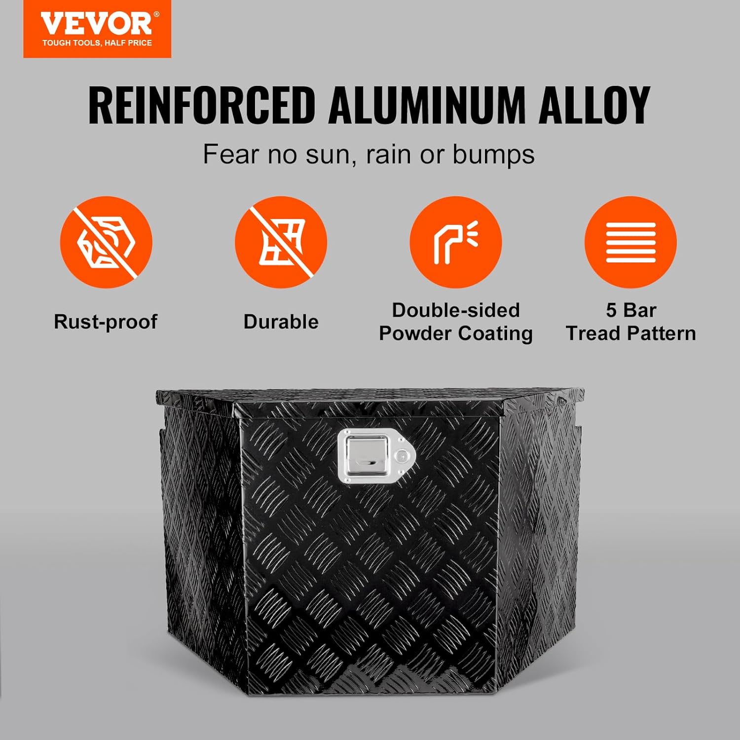 VEVOR Trailer Tongue Box, Heavy Duty Trailer Tongue Tool Box Storage Organizer with Lock & Keys, Utility Tool Chest for Pickup Truck Bed, RV, SUV, Off-Road Vehicle, Aluminum, 39 x 16.5 x 12, Black