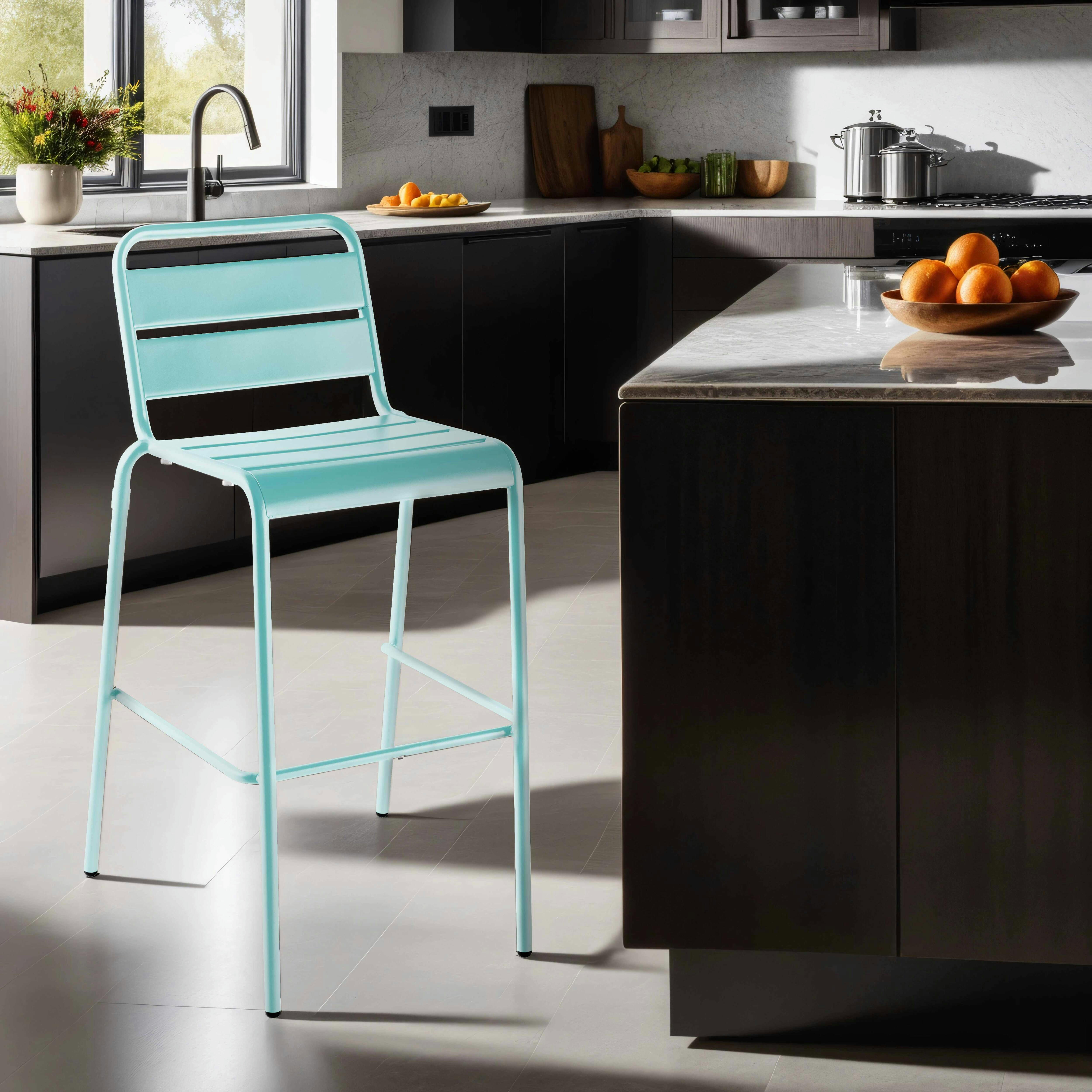 PALAVAS - Chaise haute en métal turquoise
