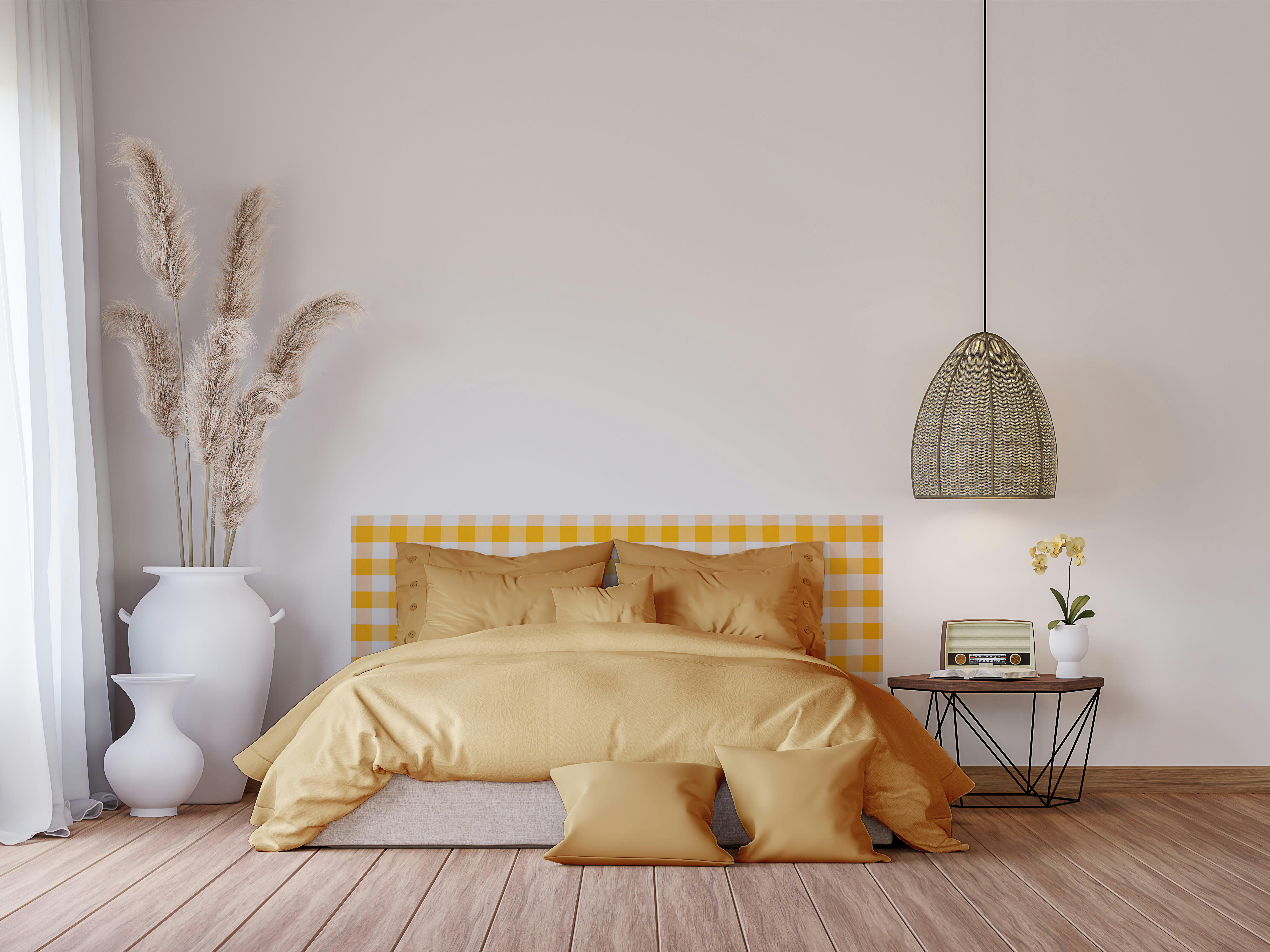 BILLIE LAREDO - Tête de lit tapissée en vichy jaune 145x52cm