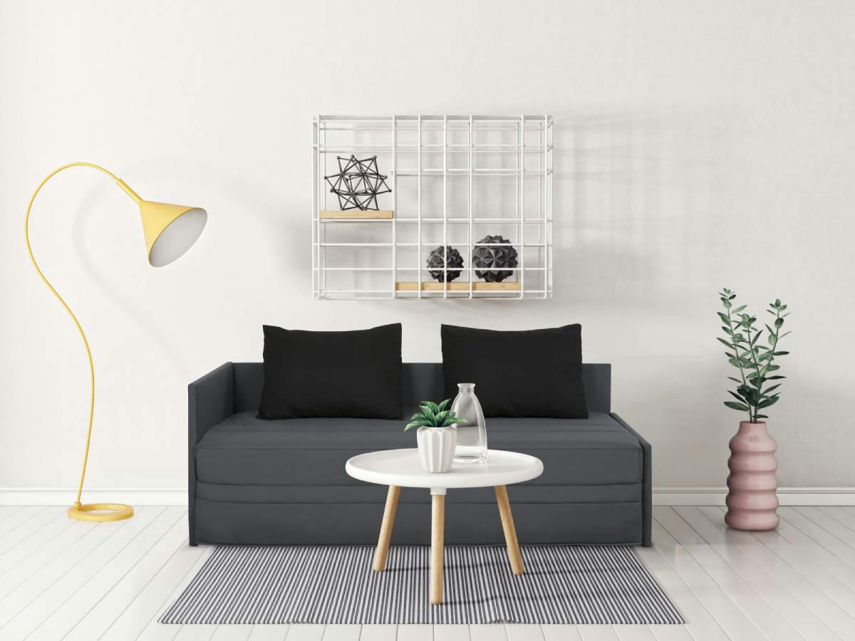 GIGOGNE - Banquette gigogne, 195 x 93 x 85, matelas Dunlopillo, gris-noir