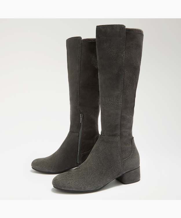 Tayla Dark Grey - Wide Fit Stretch Knee-High Boots