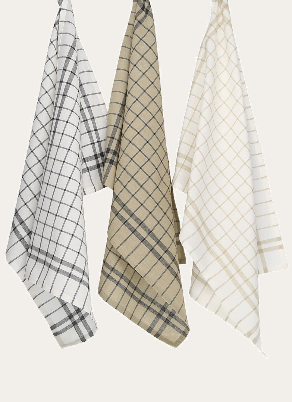 LOT DE 3 TORCHONS RAYÉS ÉCAR BEIGE / GRIS ANTHRACITE
