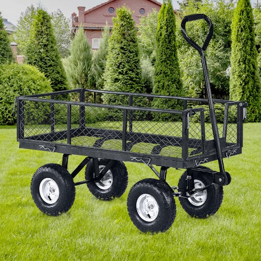 NNEDPE Garden Cart with Mesh Liner Lawn Folding Trolley Hammer