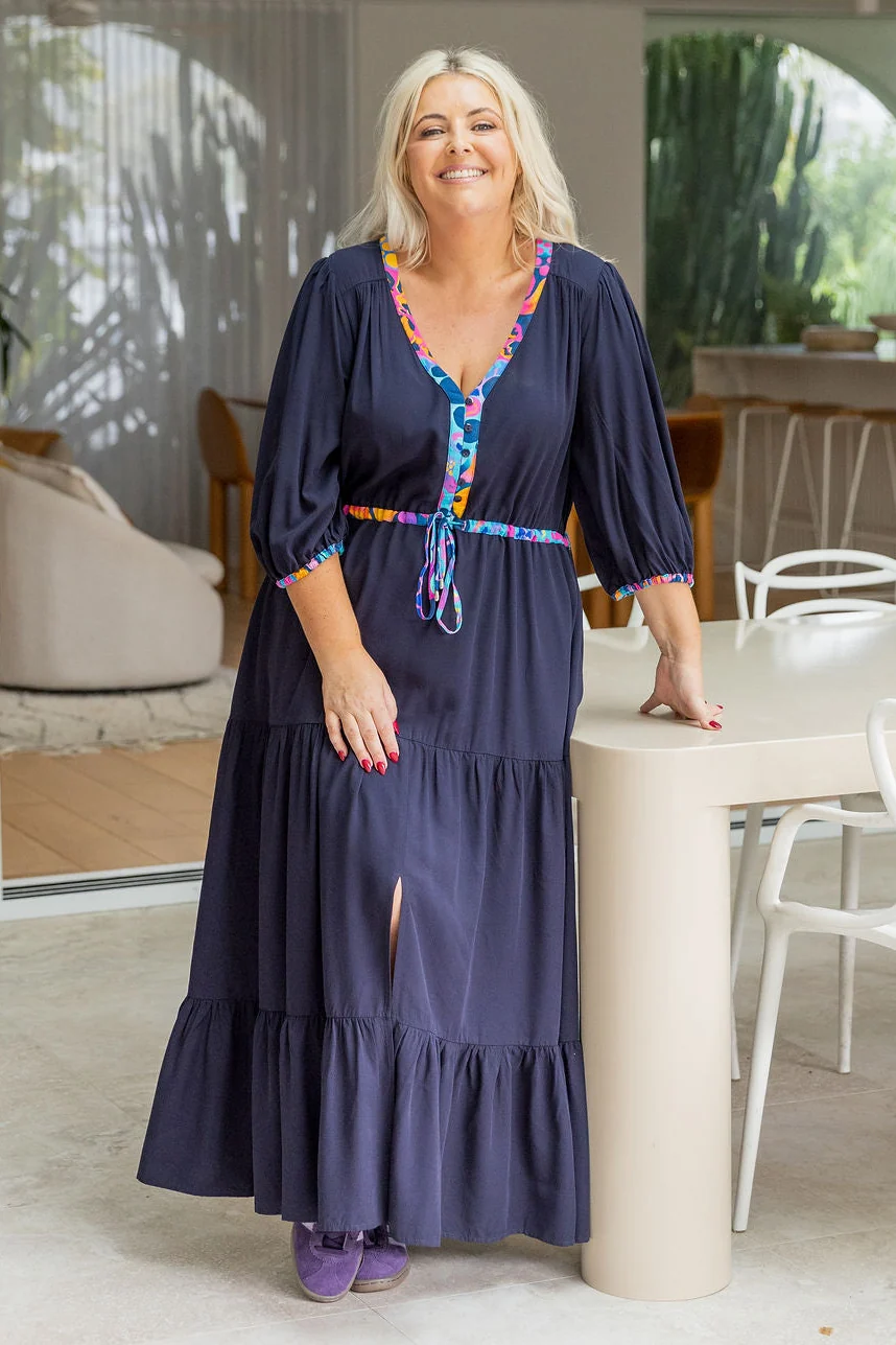 Billie Contrast Dress in Navy/Remix by Kasey Rainbow