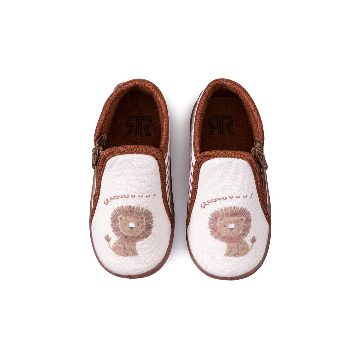 Chaussons zippés, motif lion