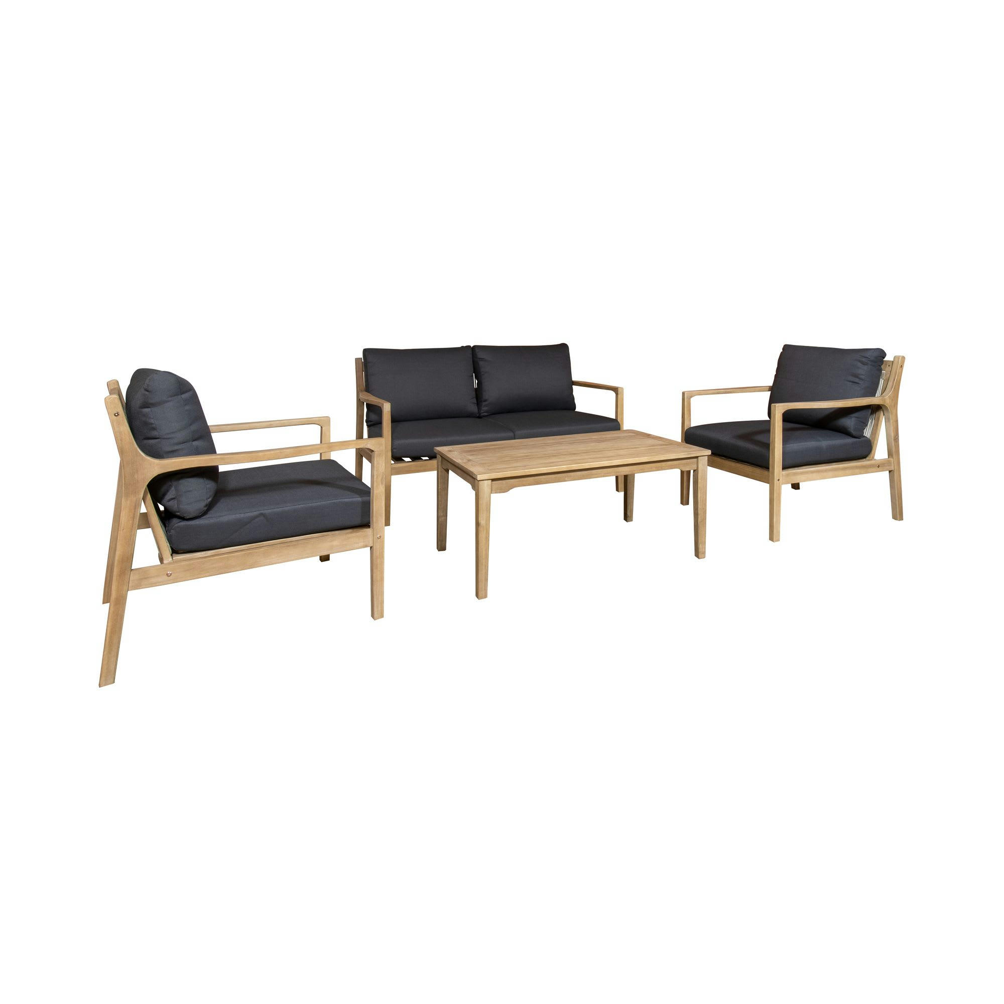 NASSAU - Salon de jardin en bois d'acacia et coussins gris anthracite 4 places