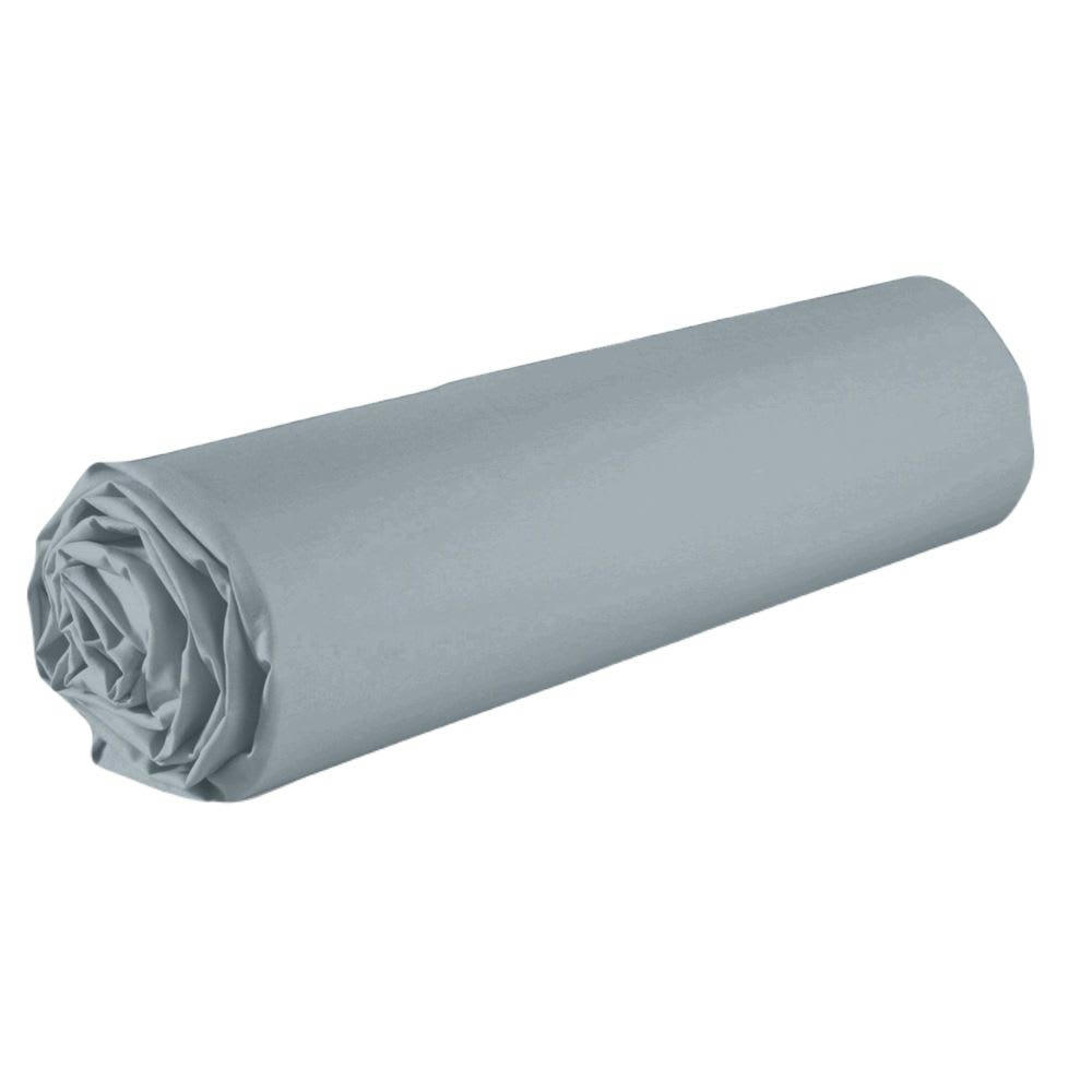 - Drap housse 2 places coton bleu polaire 180x200 cm