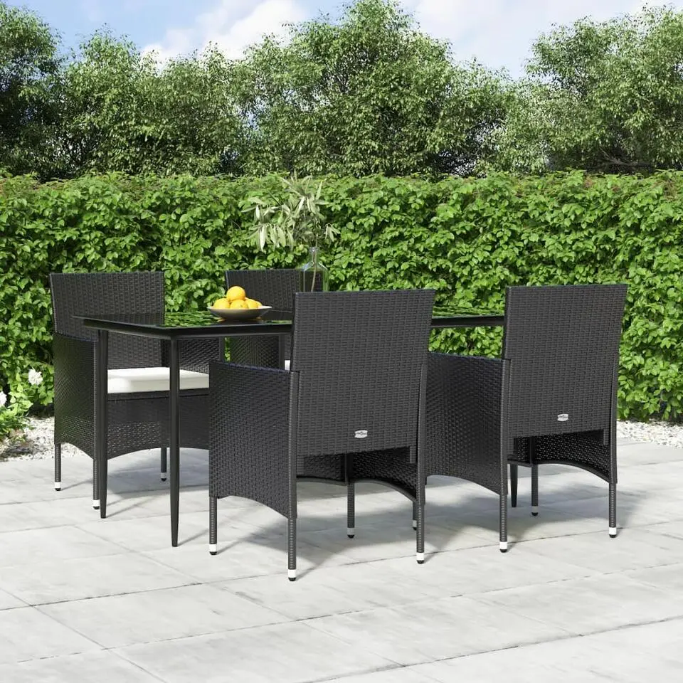vidaXL - 5-delige Tuinset wit kussens - Zwart poly rattan en staal - 160x80 cm