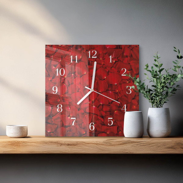 Zegar ostry 30x30 Płatki Róż szklany ścienny