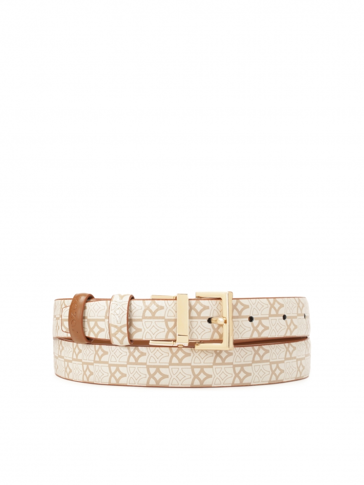 Double-sided belt in beige and brown color with monograms