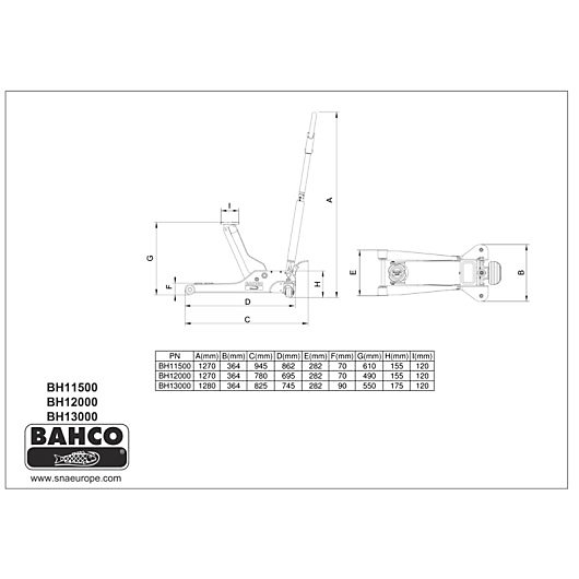 BAHCO - Cric 2 tonnes hauteur d'entrée ultra basse